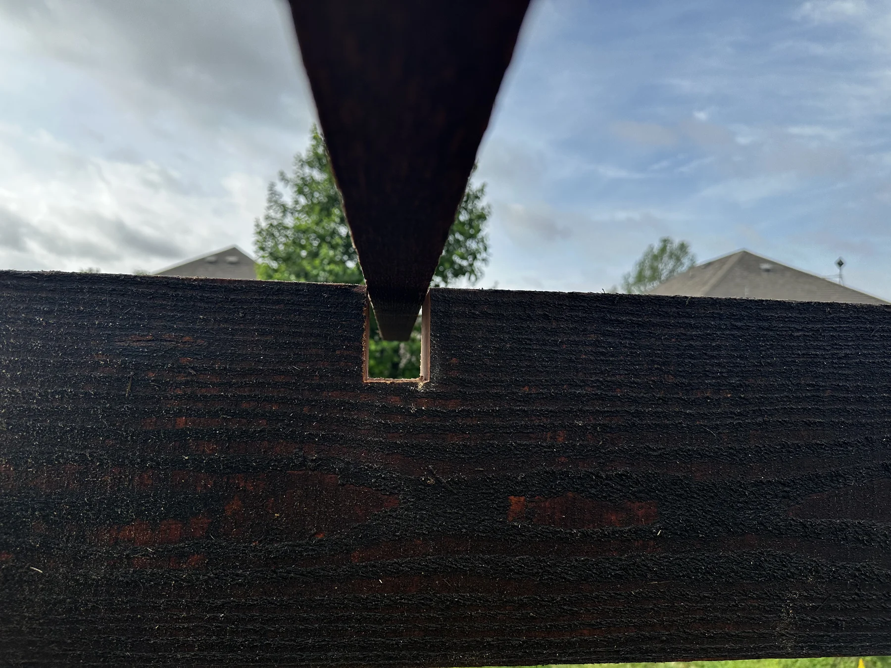 Lincoln Log notch cut — 2.33 inch precision joinery detail